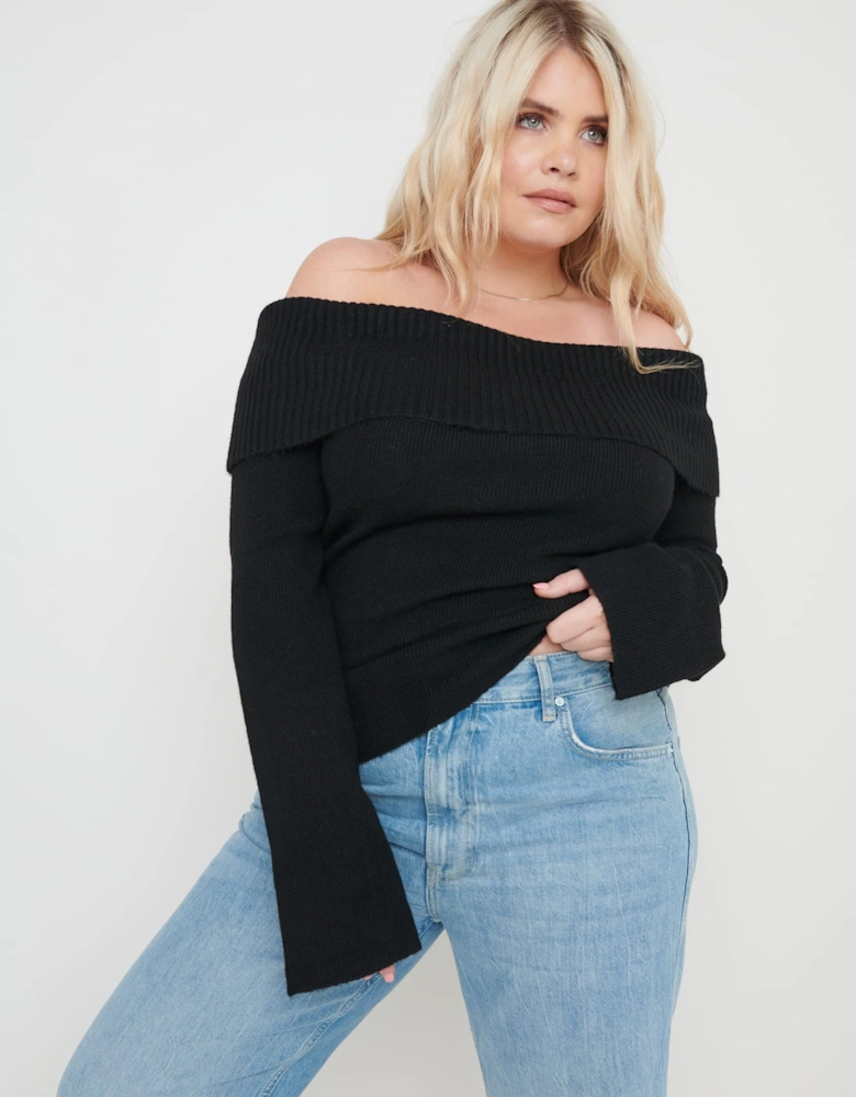 Soreya Bardot Soft Knit Top - Black