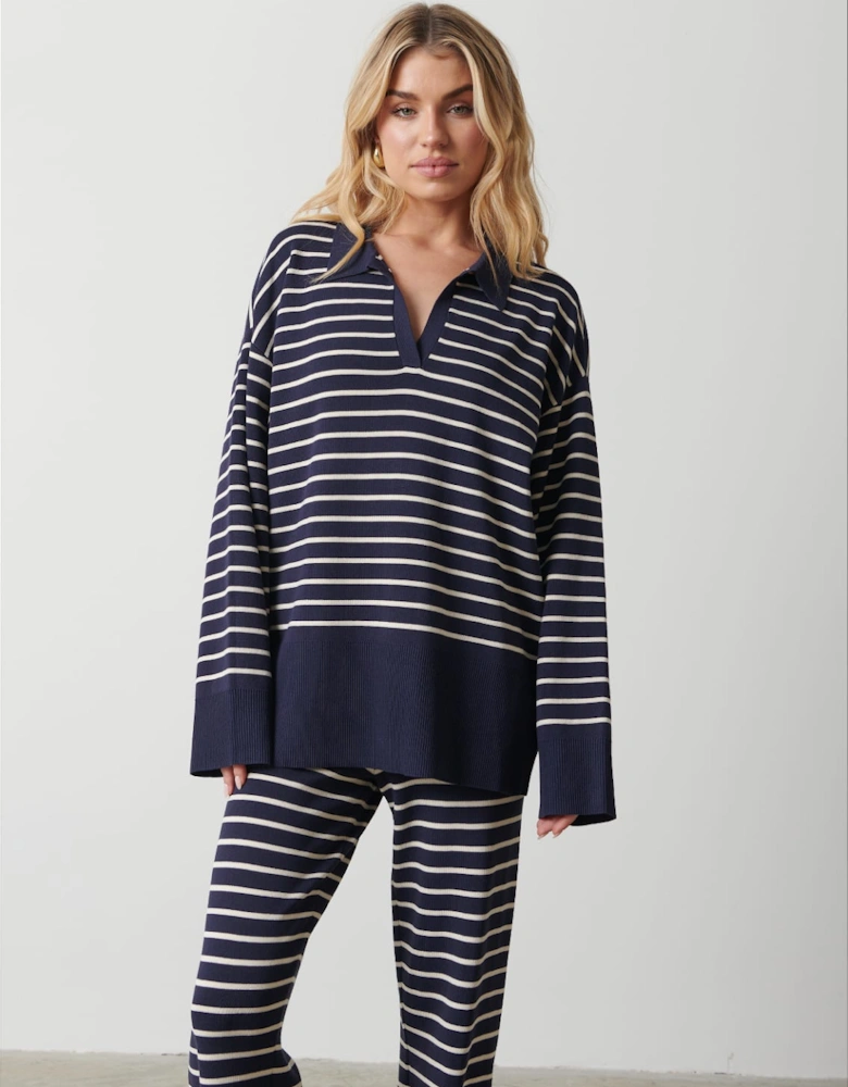 Hayden Striped Jumper - Navy and Cream