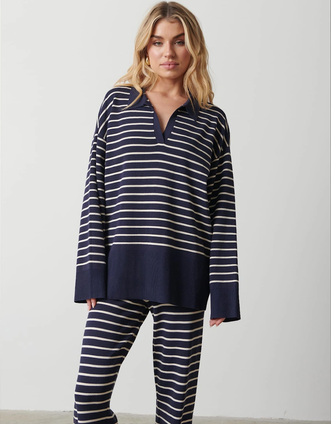Hayden Striped Jumper - Navy and Cream