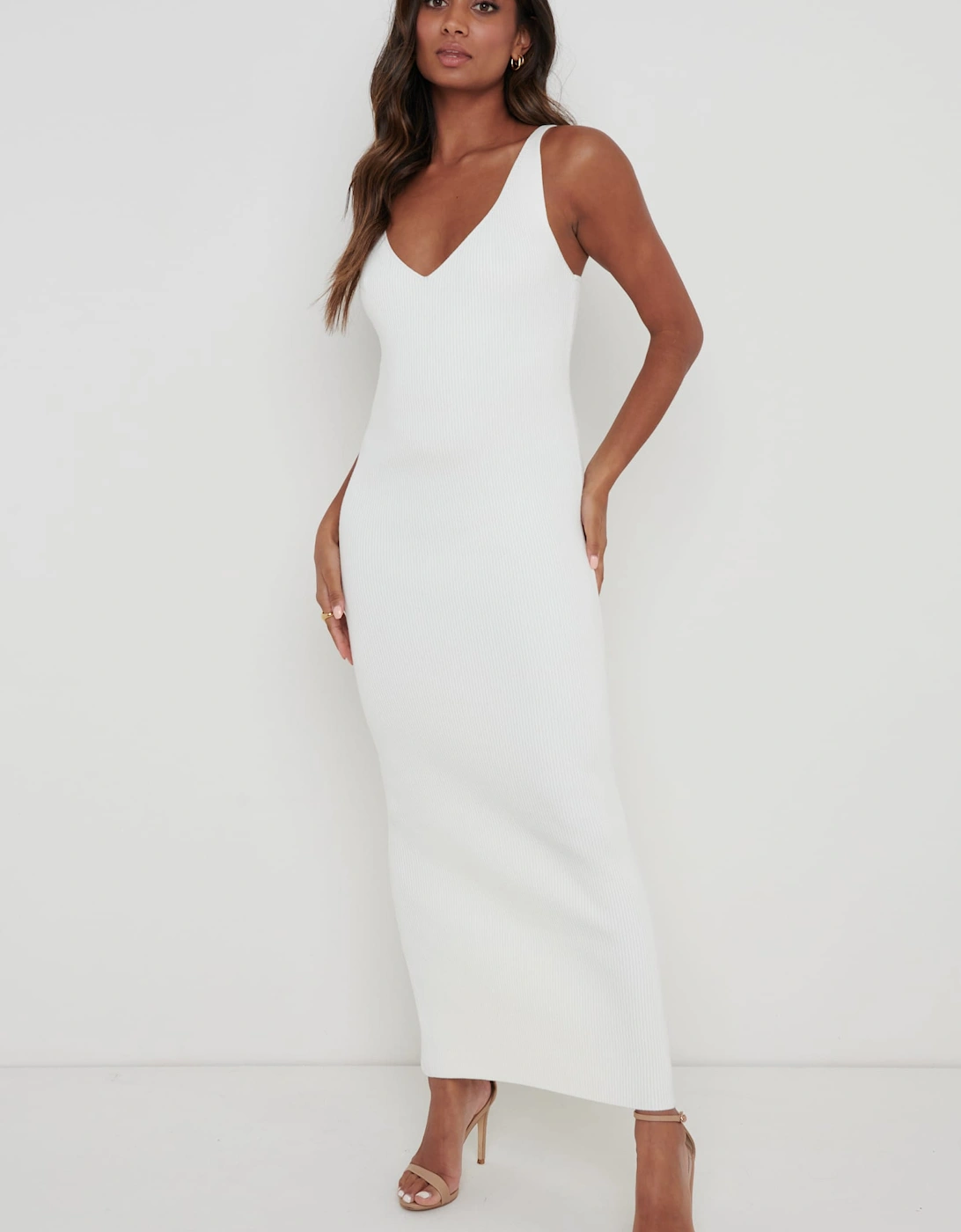 Lara Ribbed Midaxi Dress - Cream