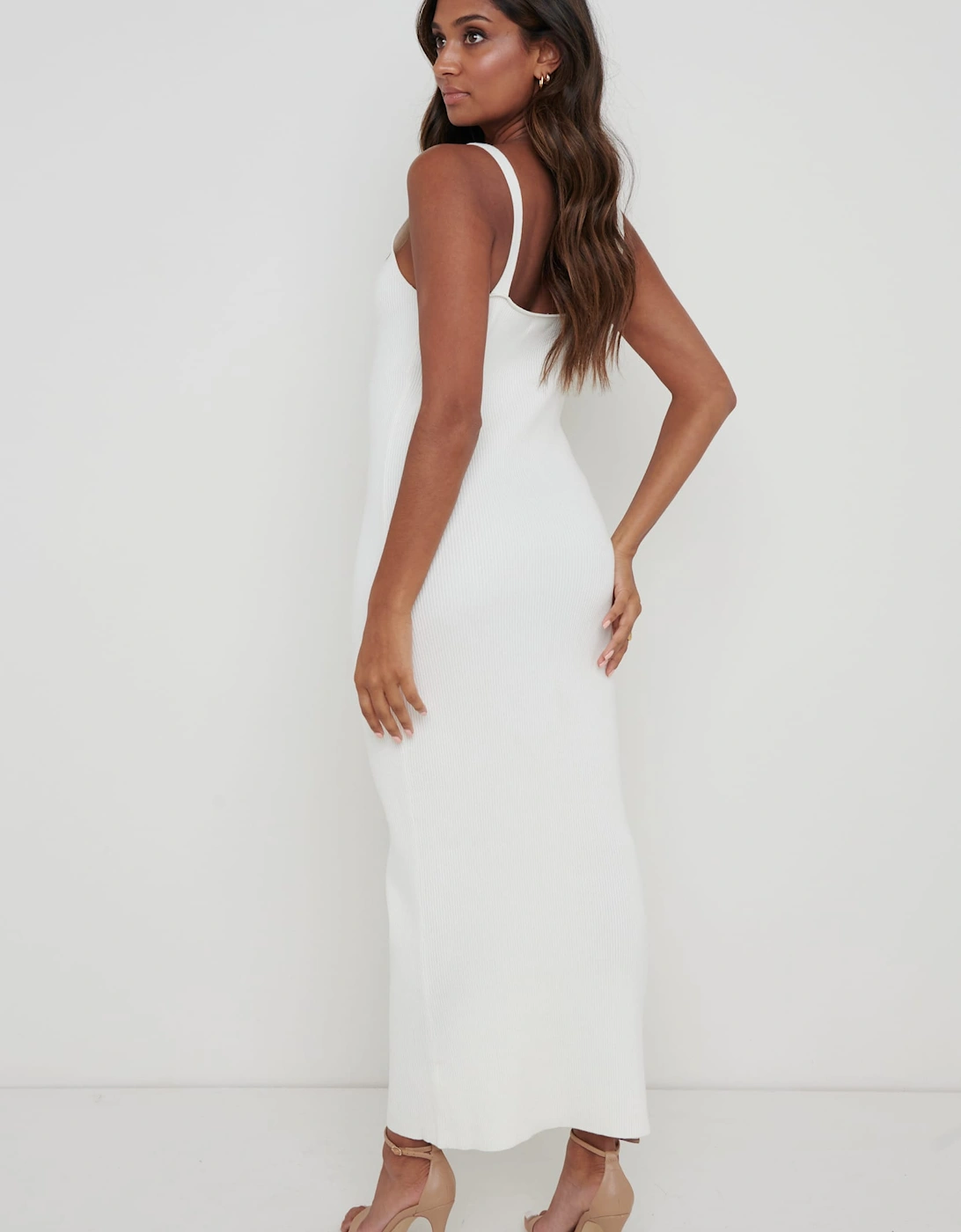 Lara Ribbed Midaxi Dress - Cream