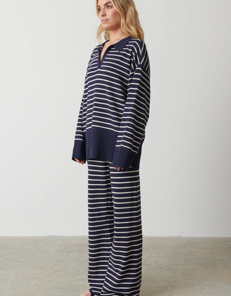 Hayden Striped Jumper - Navy and Cream