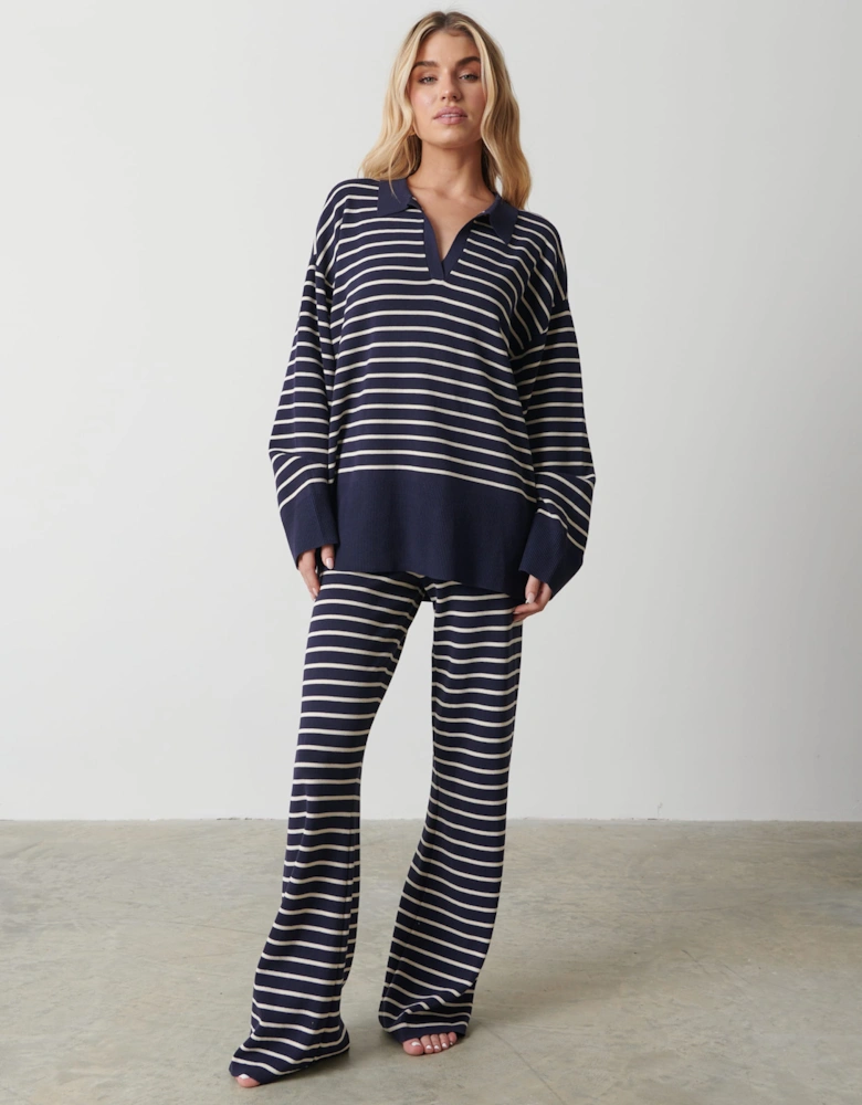 Hayden Striped Jumper - Navy and Cream