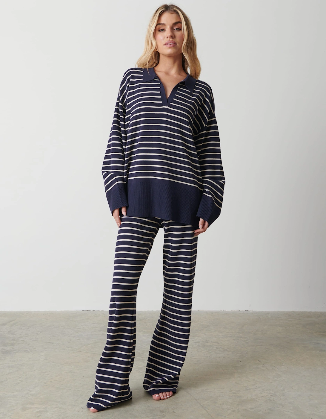 Hayden Striped Jumper - Navy and Cream