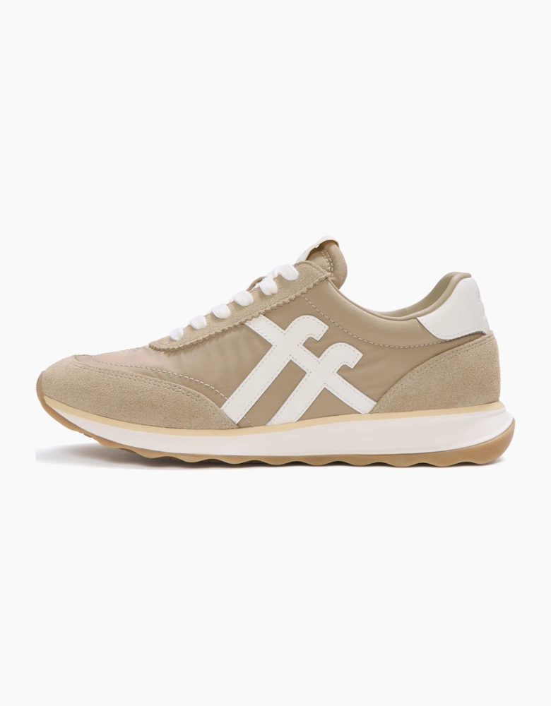 FitFlop Womens Retro-Q FF Fabric/Suede Trainers - Cappuccino/Cream E08