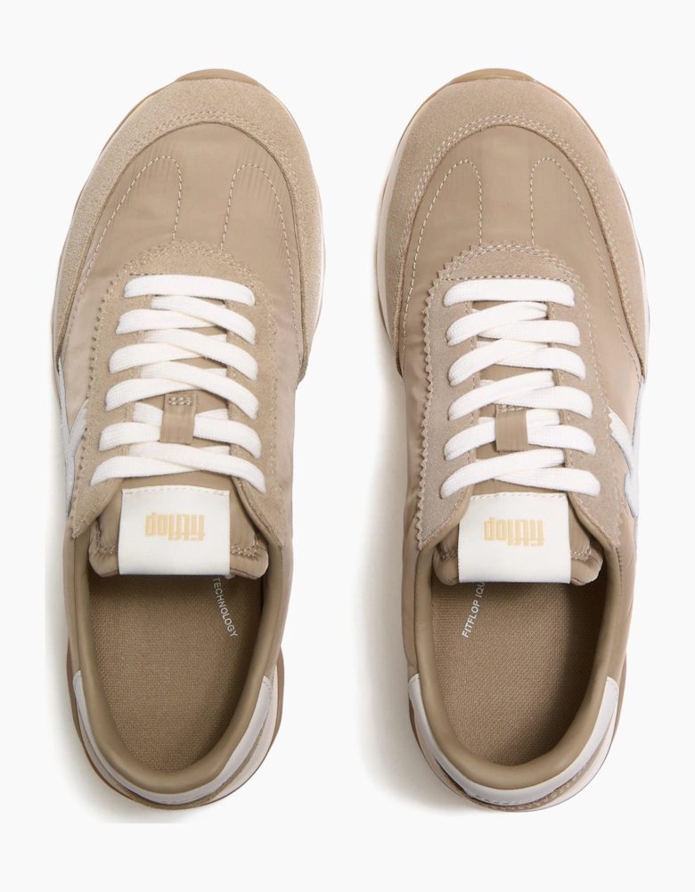 FitFlop Womens Retro-Q FF Fabric/Suede Trainers - Cappuccino/Cream E08
