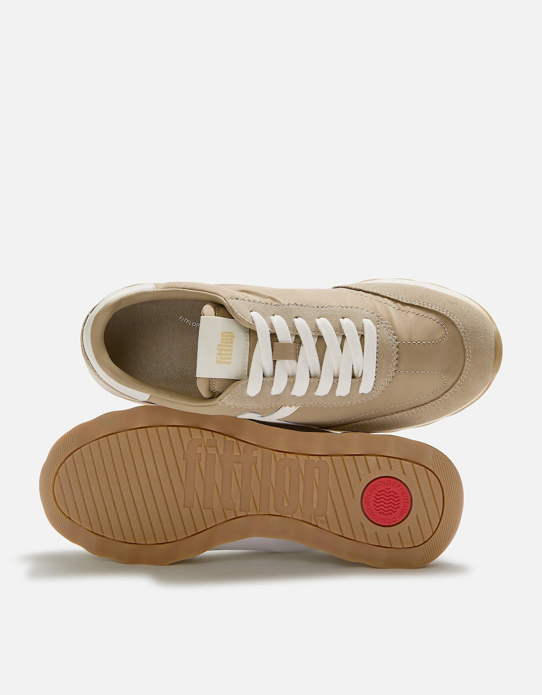 FitFlop Womens Retro-Q FF Fabric/Suede Trainers - Cappuccino/Cream E08