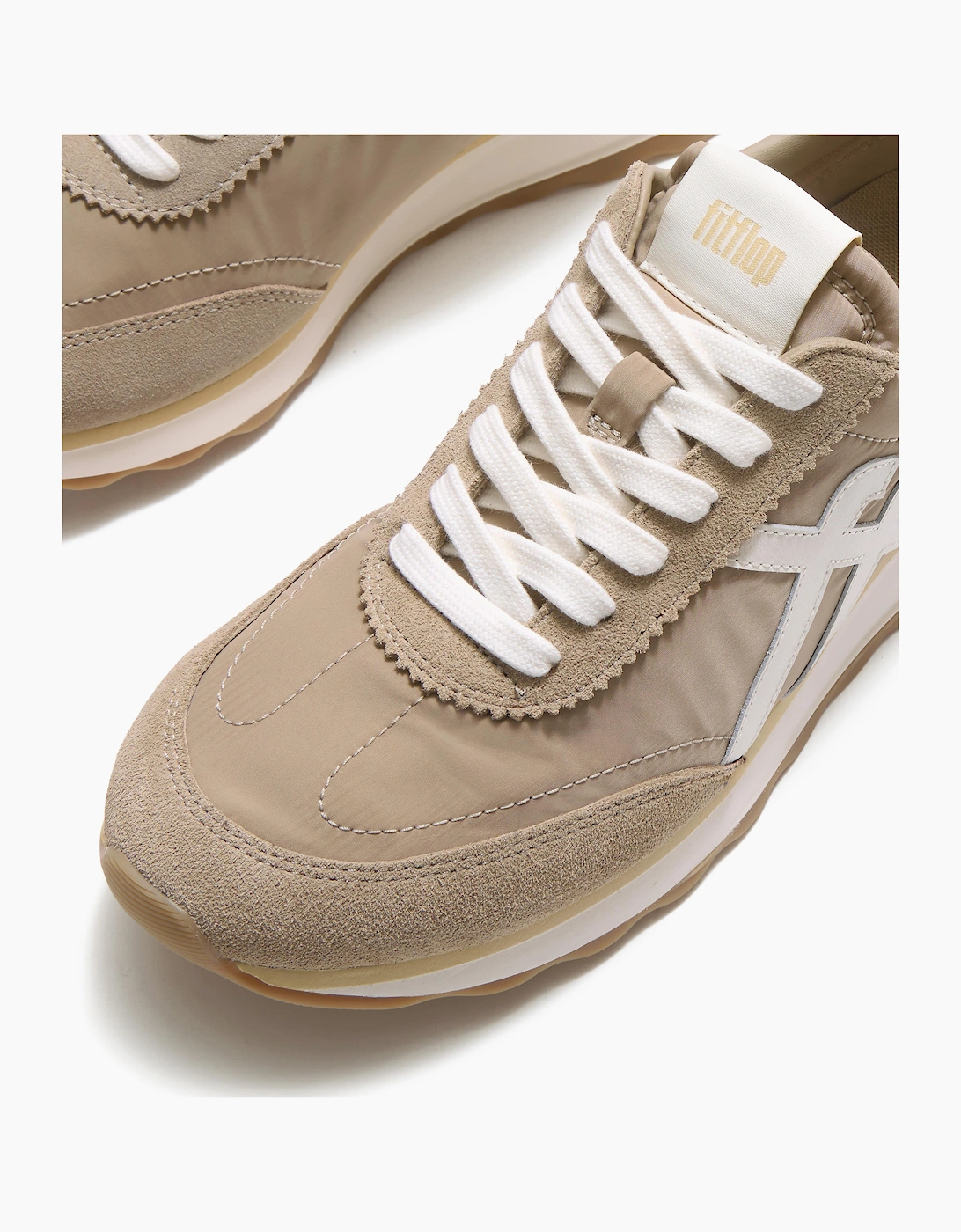 FitFlop Womens Retro-Q FF Fabric/Suede Trainers - Cappuccino/Cream E08