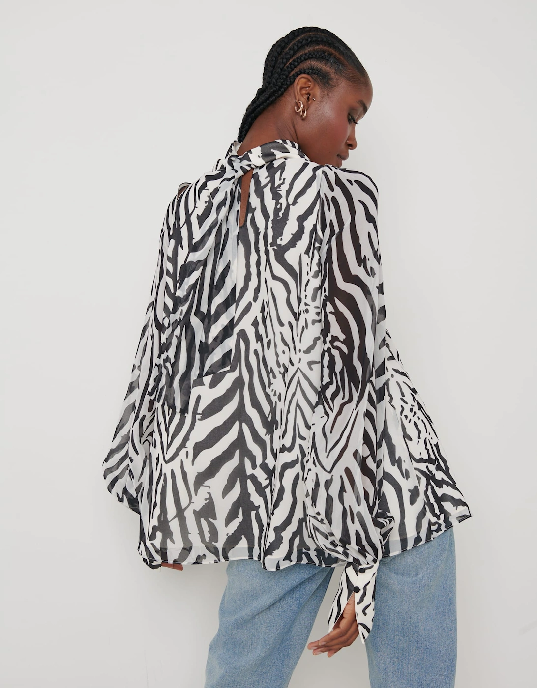 Romy Cut Out High Neck Printed Blouse - Zebra Abstract