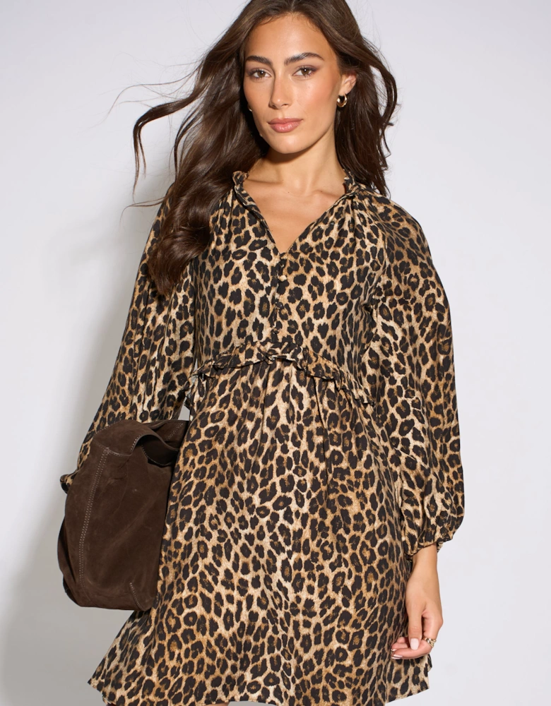 Brown Animal Smock Mini Dress