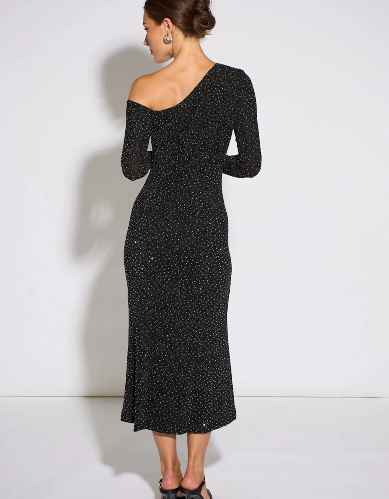 Black Hot Fix Studded Jersey Midi Dress