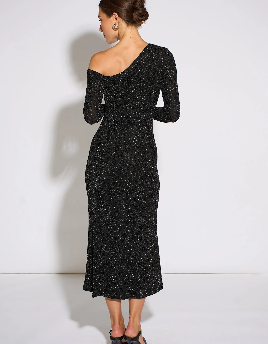Black Hot Fix Studded Jersey Midi Dress