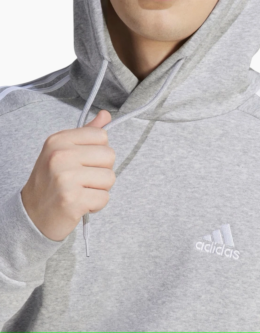 Adidas Mens Essentials Fleece 3 Stripes Hoodie Regular Fit Long Sleeve OTH Hood