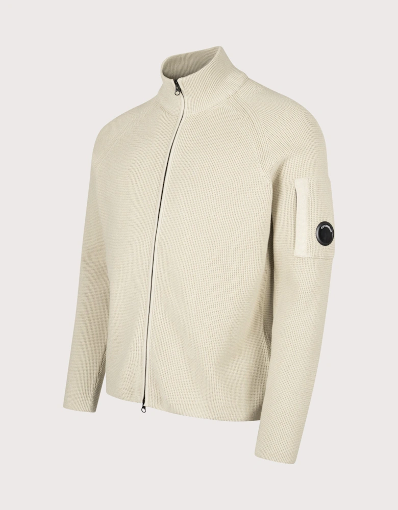 Waffle Knit Zip Through Lens Cardigan