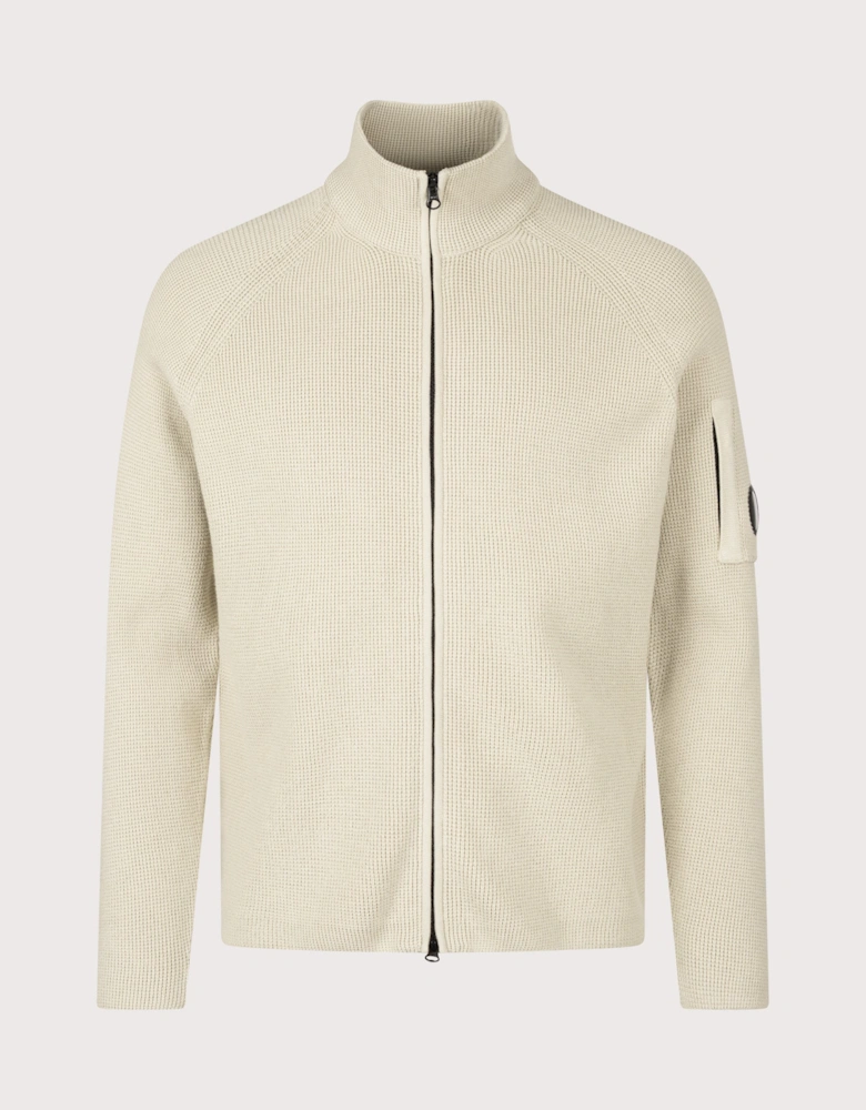 Waffle Knit Zip Through Lens Cardigan