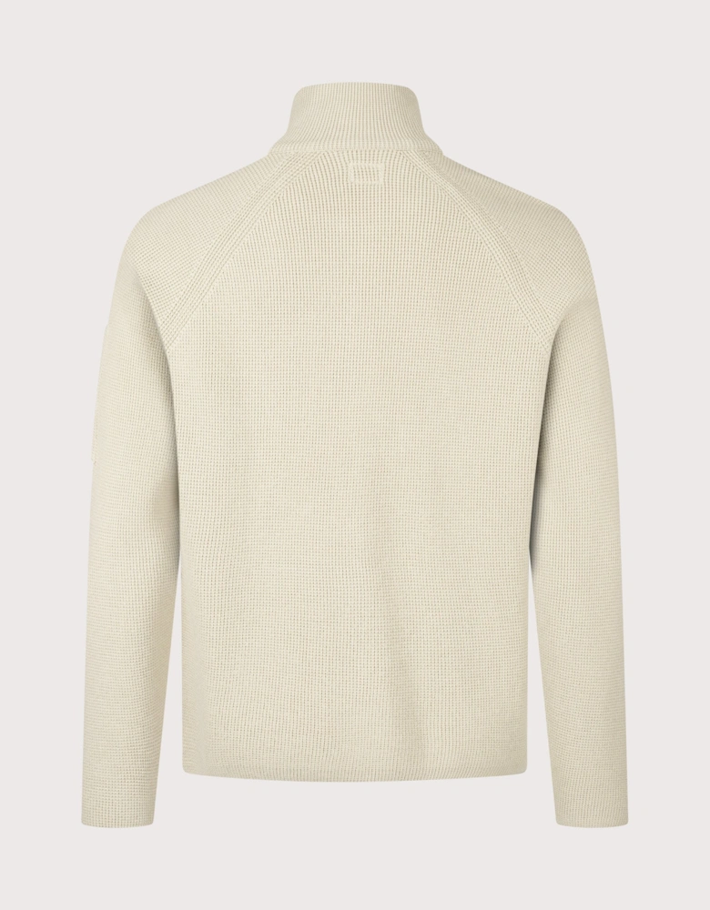 Waffle Knit Zip Through Lens Cardigan