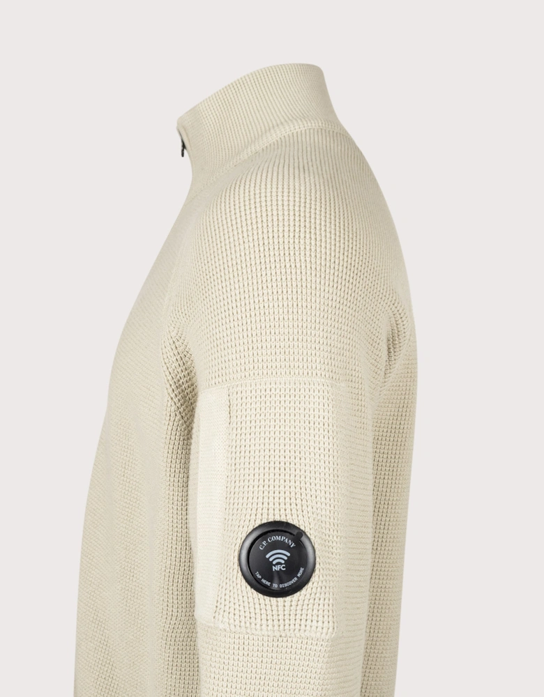 Waffle Knit Zip Through Lens Cardigan