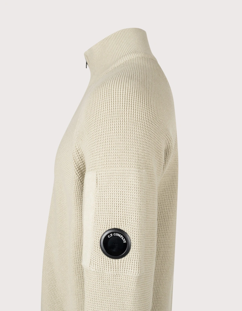 Waffle Knit Zip Through Lens Cardigan