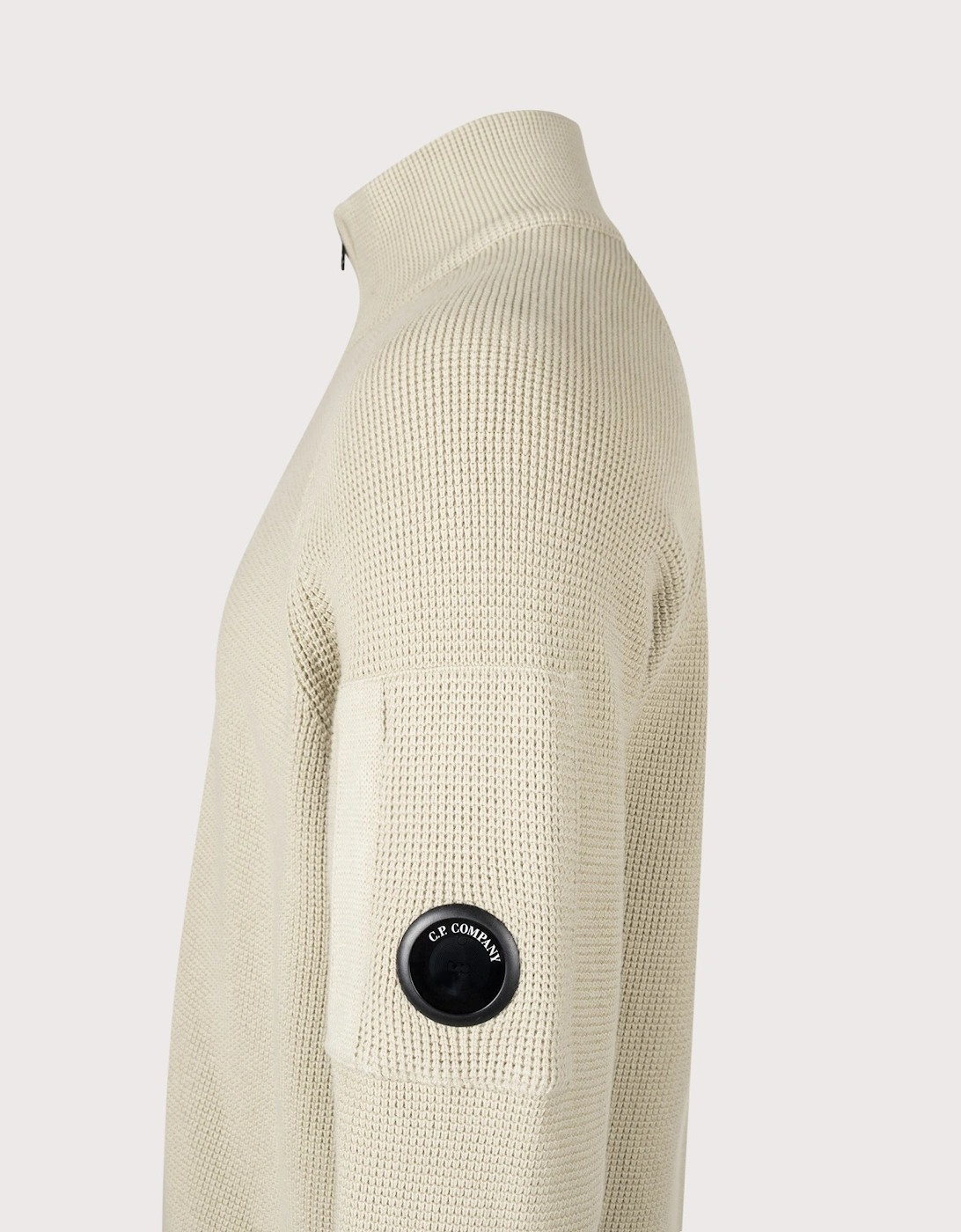Waffle Knit Zip Through Lens Cardigan
