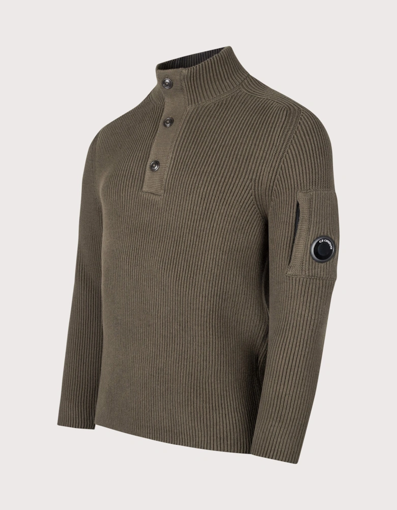 Full Rib Cotton Half Button Lens Jumper