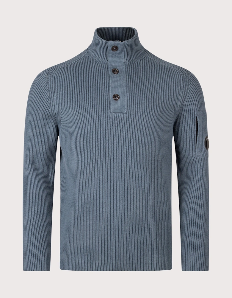 Full Rib Cotton Half Button Lens Jumper