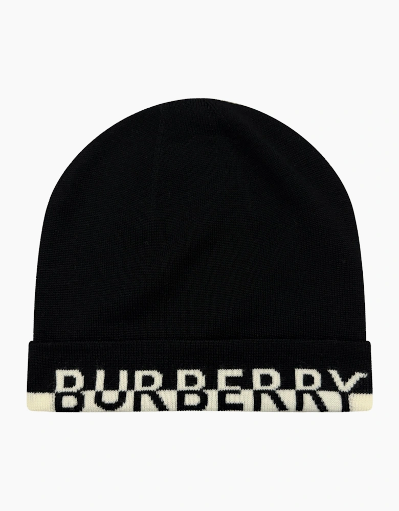 Burberry Logo Wool Beanie in Black & White