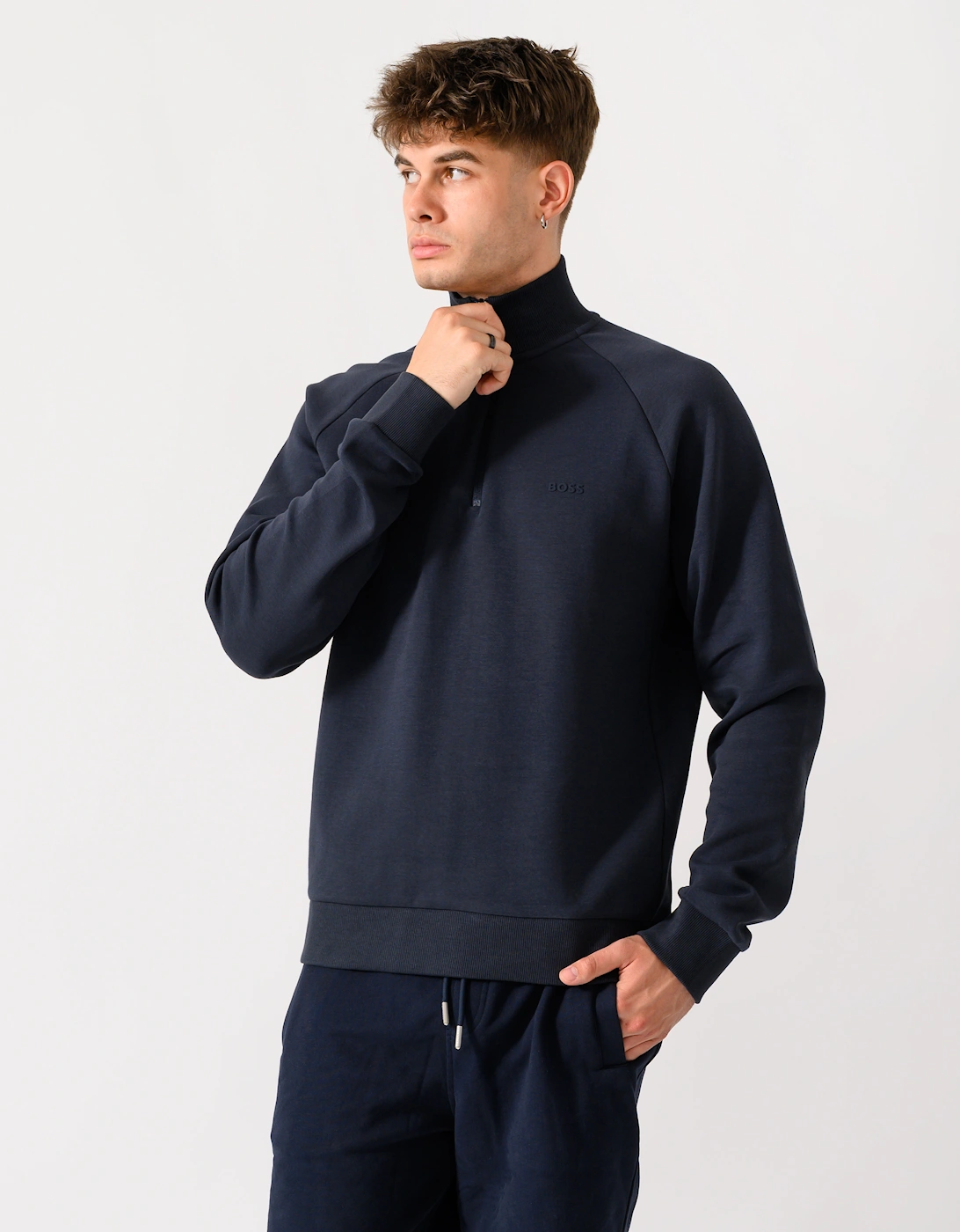 BOSS Green Sweat Mens 1/4 Zip Sweatshirt - Dark Blue 402