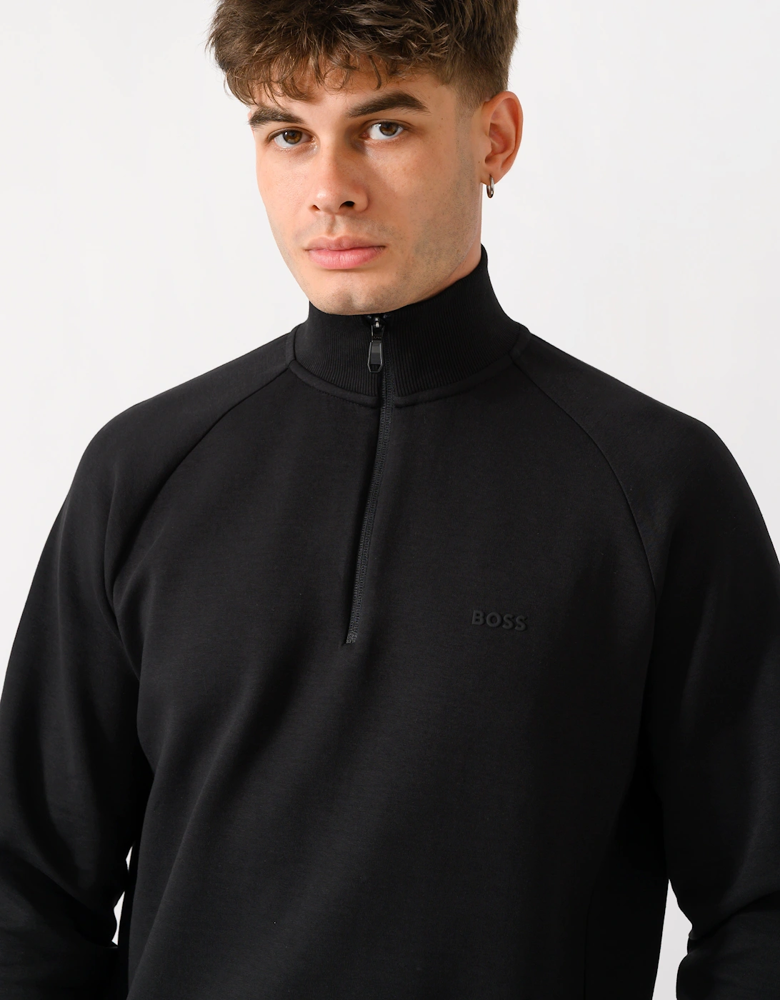 BOSS Green Sweat Mens 1/4 Zip Sweatshirt - Black 001
