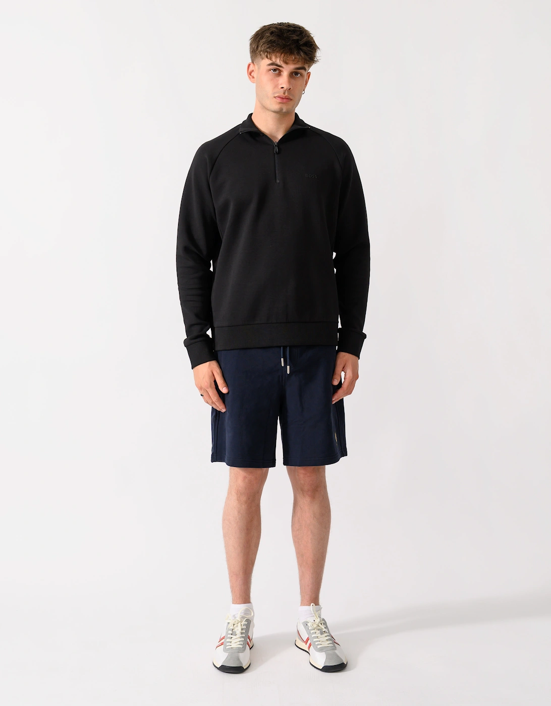 BOSS Green Sweat Mens 1/4 Zip Sweatshirt - Black 001