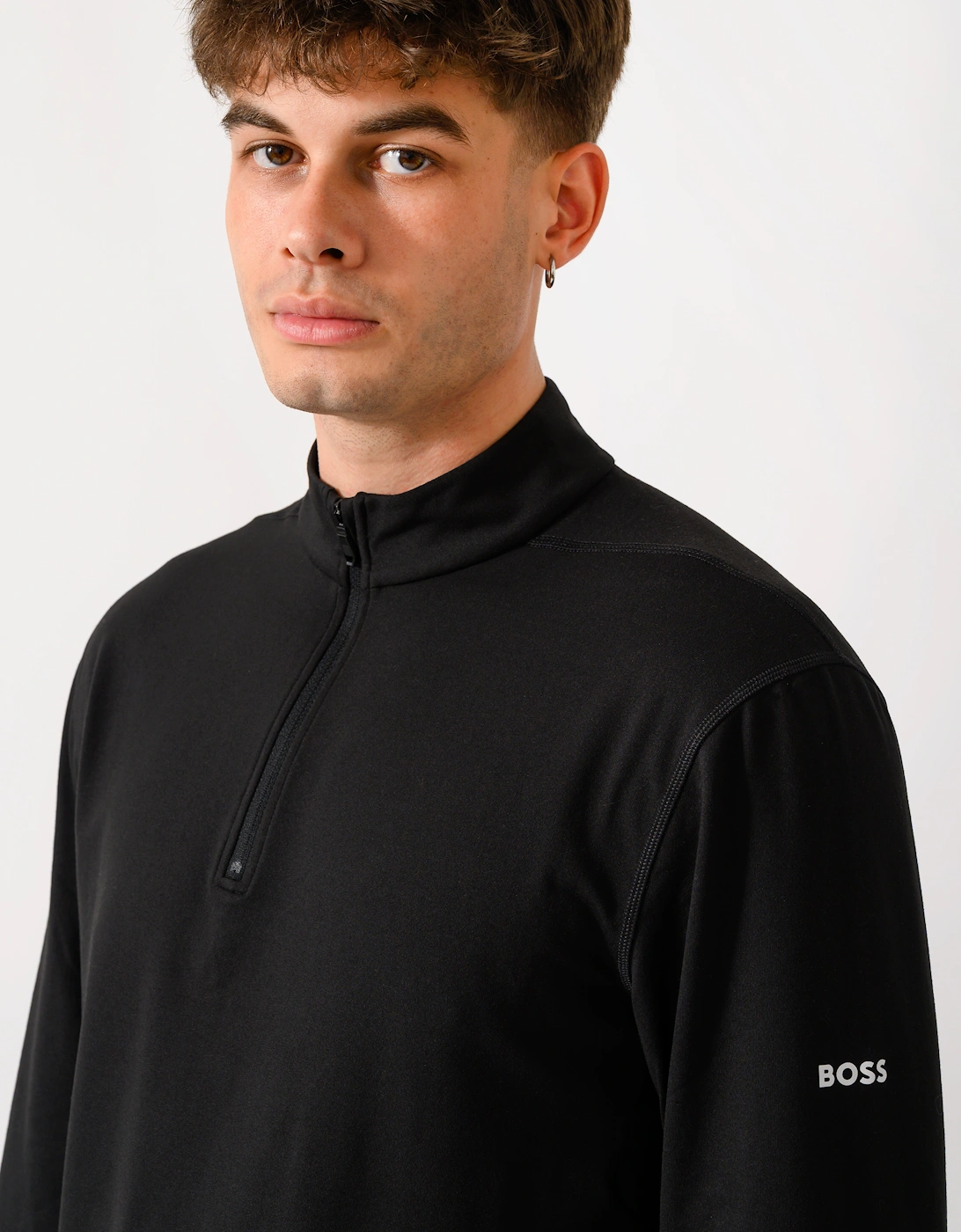 BOSS Green SW Active Mens Quarter Zip Sweatshirt - Black 001