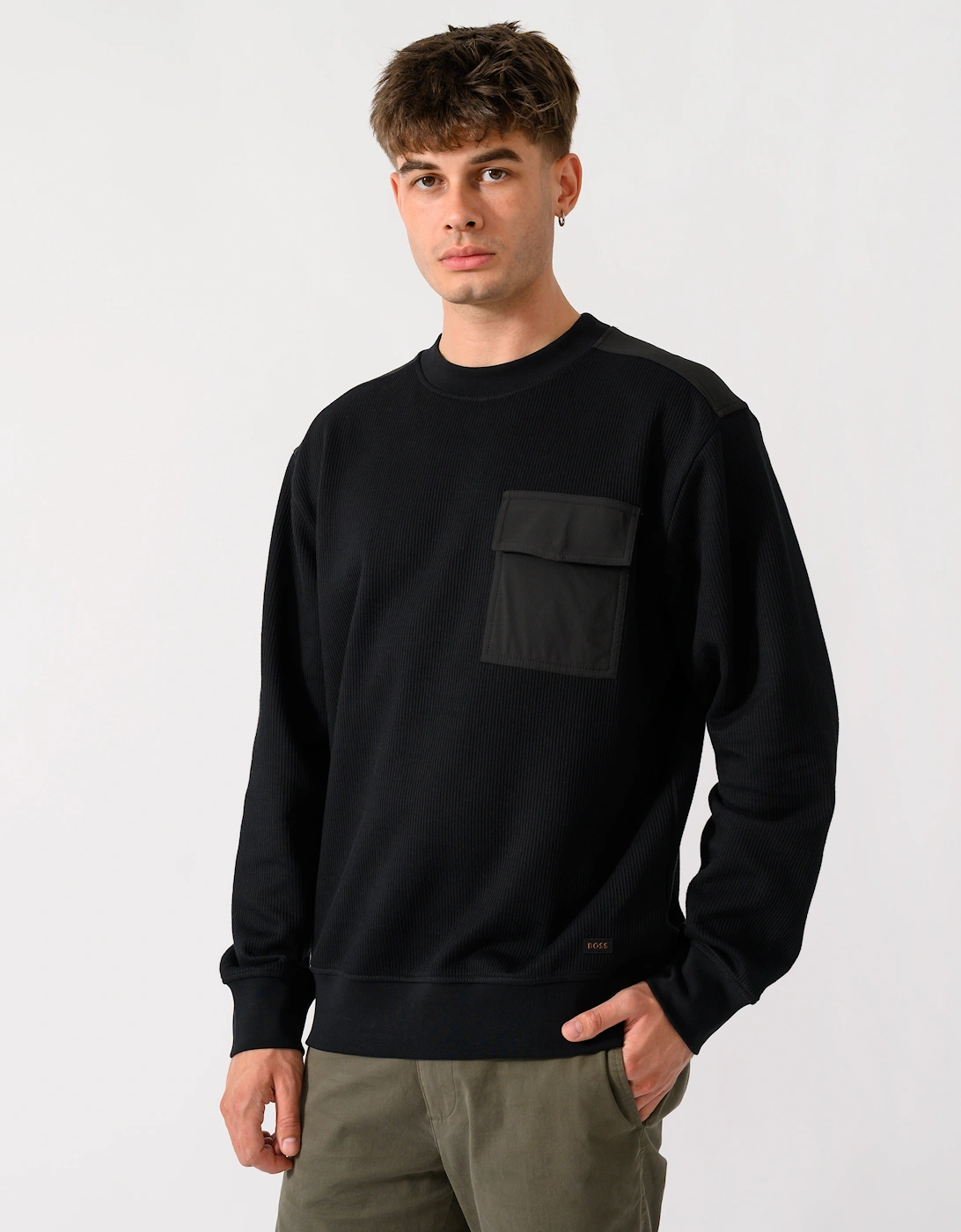 BOSS Orange We Urban Mens Crew Neck Sweatshirt with Pocket - Black 001, 6 of 5