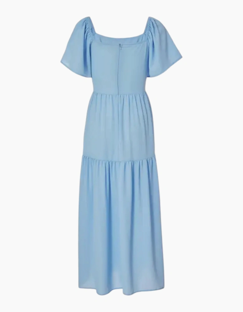 Quiz Women's Midaxi Midi Dress Light Blue Scoop Neck Short Sleeve Casual Summer