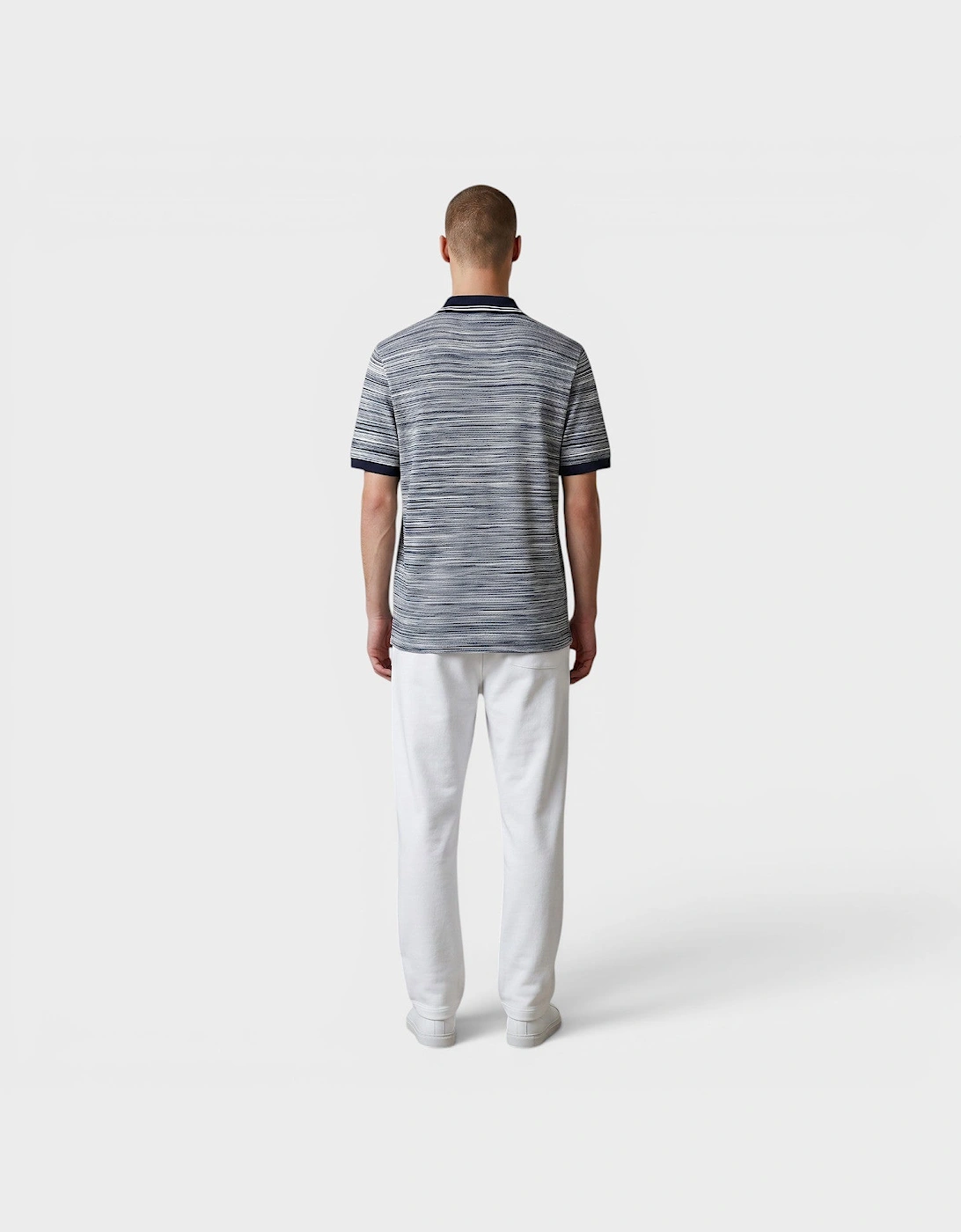 Striped Contrast Collar Polo Shirt Space Dyed Navy White