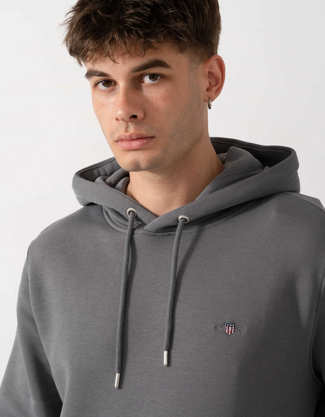 GANT Mens Regular Fit Shield Logo Pullover Hoodie - 38 Mid Grey