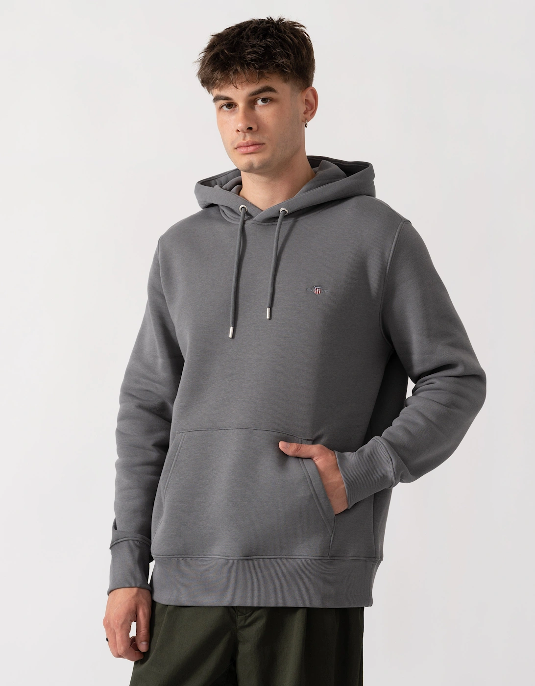 GANT Mens Regular Fit Shield Logo Pullover Hoodie - 38 Mid Grey, 6 of 5