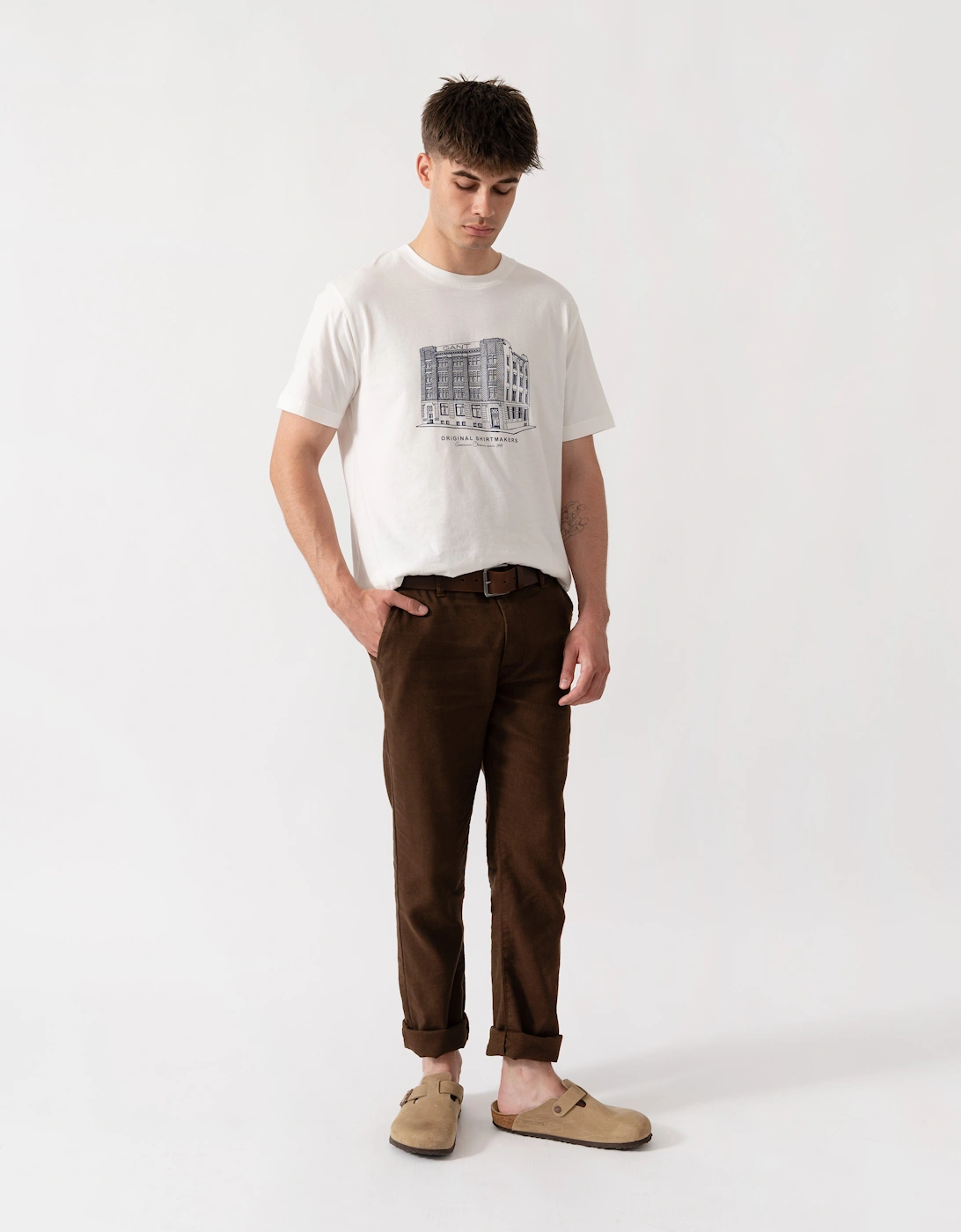 GANT Mens Factory Graphic Short Sleeve T-Shirt - 113 Eggshell