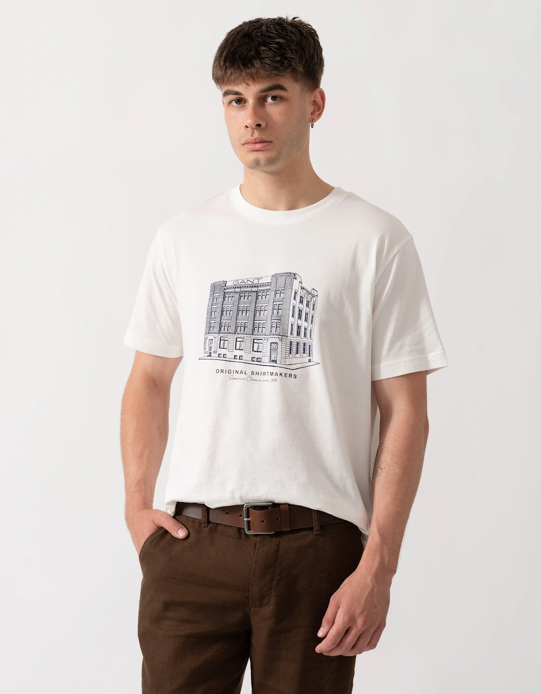 GANT Mens Factory Graphic Short Sleeve T-Shirt - 113 Eggshell