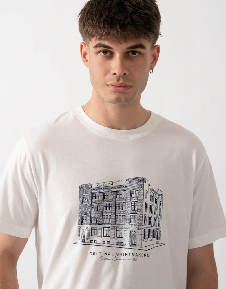 GANT Mens Factory Graphic Short Sleeve T-Shirt - 113 Eggshell
