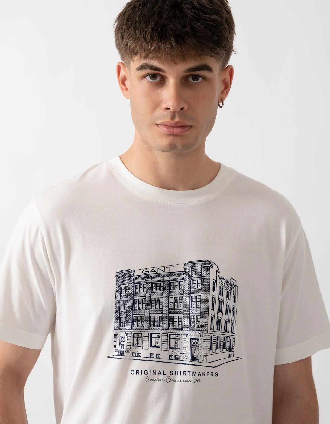 GANT Mens Factory Graphic Short Sleeve T-Shirt - 113 Eggshell
