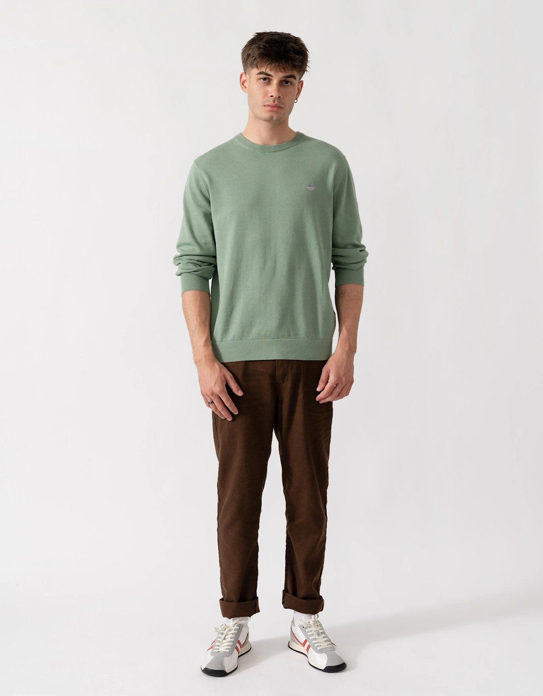 GANT Mens Classic Cotton Shield Logo Crew Neck Jumper - 308 Surplus Mint