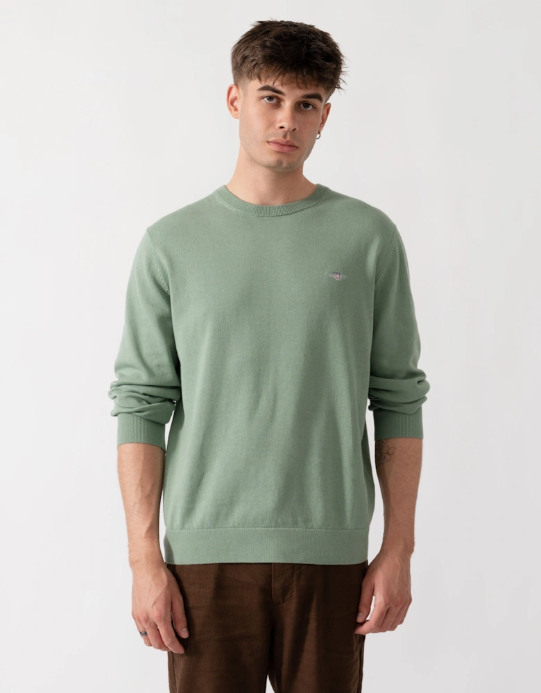 GANT Mens Classic Cotton Shield Logo Crew Neck Jumper - 308 Surplus Mint