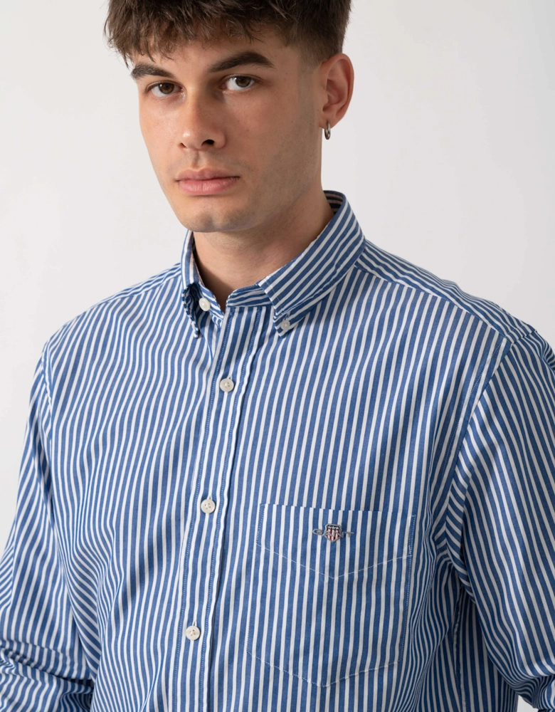 GANT Mens Regular Fit Long Sleeve Poplin Stripe Shirt - 436 College Blue