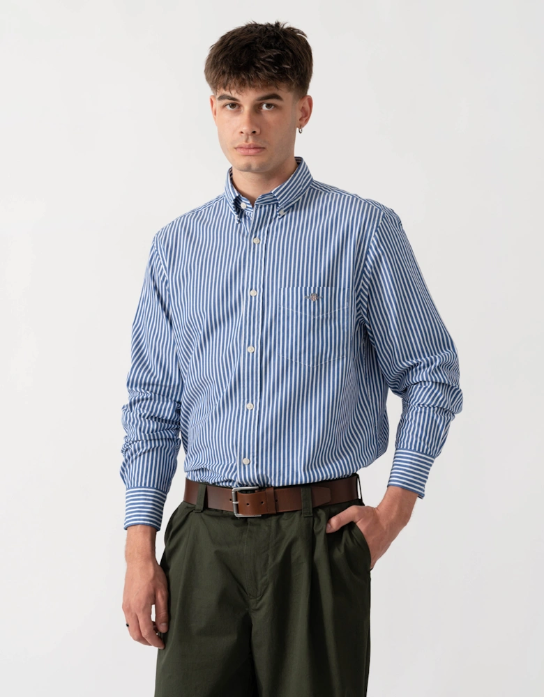 GANT Mens Regular Fit Long Sleeve Poplin Stripe Shirt - 436 College Blue