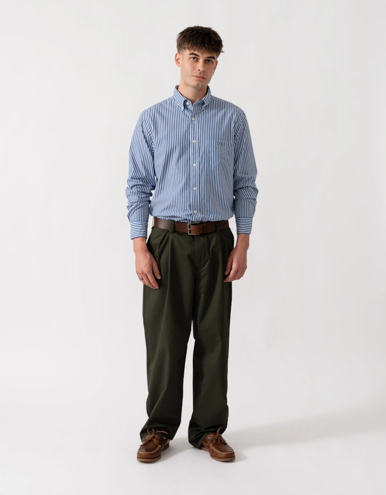 GANT Mens Regular Fit Long Sleeve Poplin Stripe Shirt - 436 College Blue