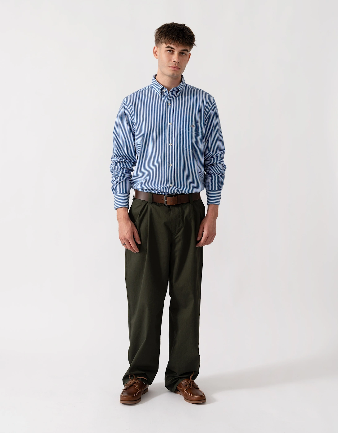 GANT Mens Regular Fit Long Sleeve Poplin Stripe Shirt - 436 College Blue