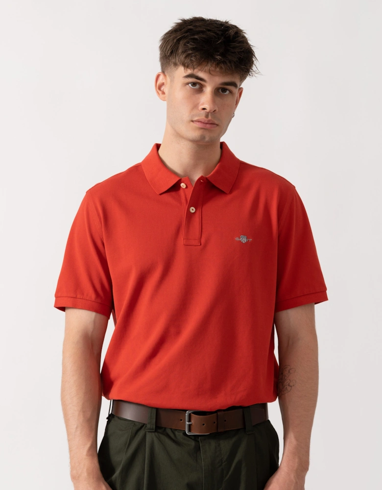 GANT Mens Regular Fit Short Sleeve Shield Logo Pique Polo - 853 Maple Fire