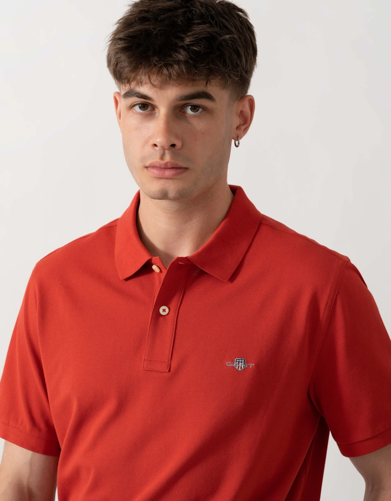 GANT Mens Regular Fit Short Sleeve Shield Logo Pique Polo - 853 Maple Fire