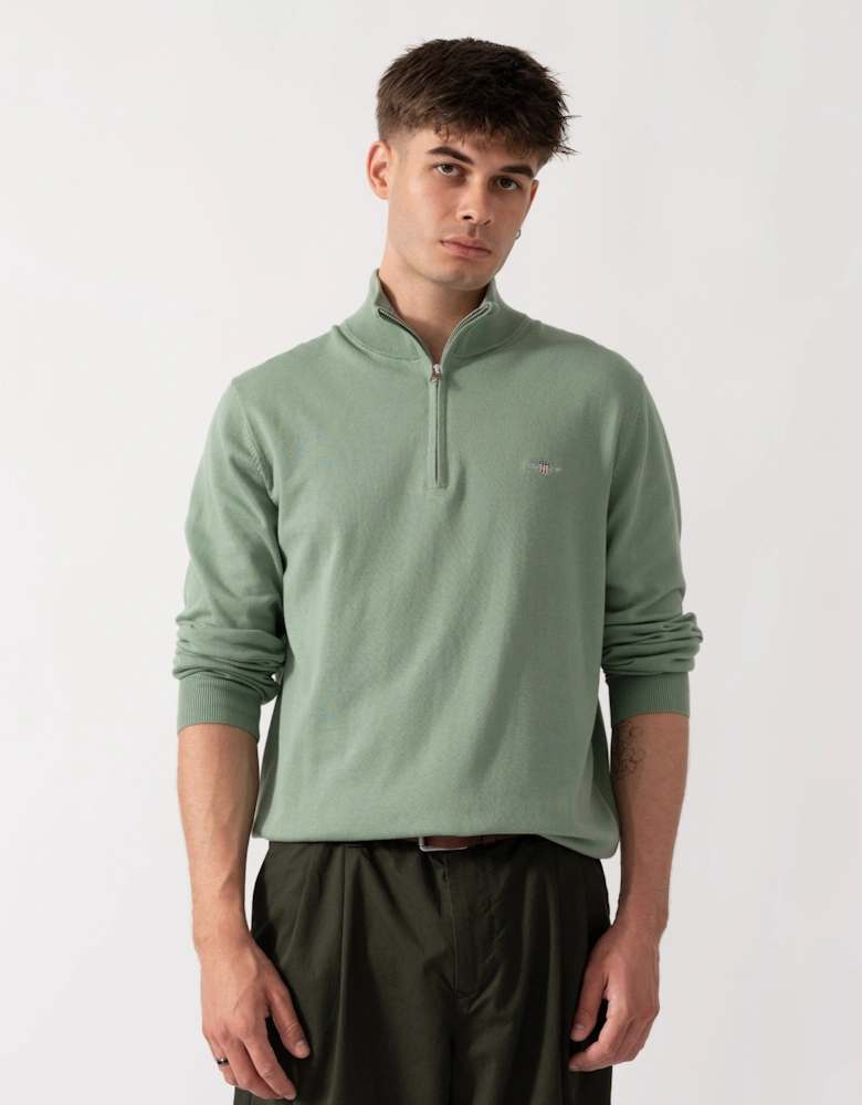 GANT Mens Classic Cotton Shield Logo Half Zip Jumper - 308 Surplus Mint