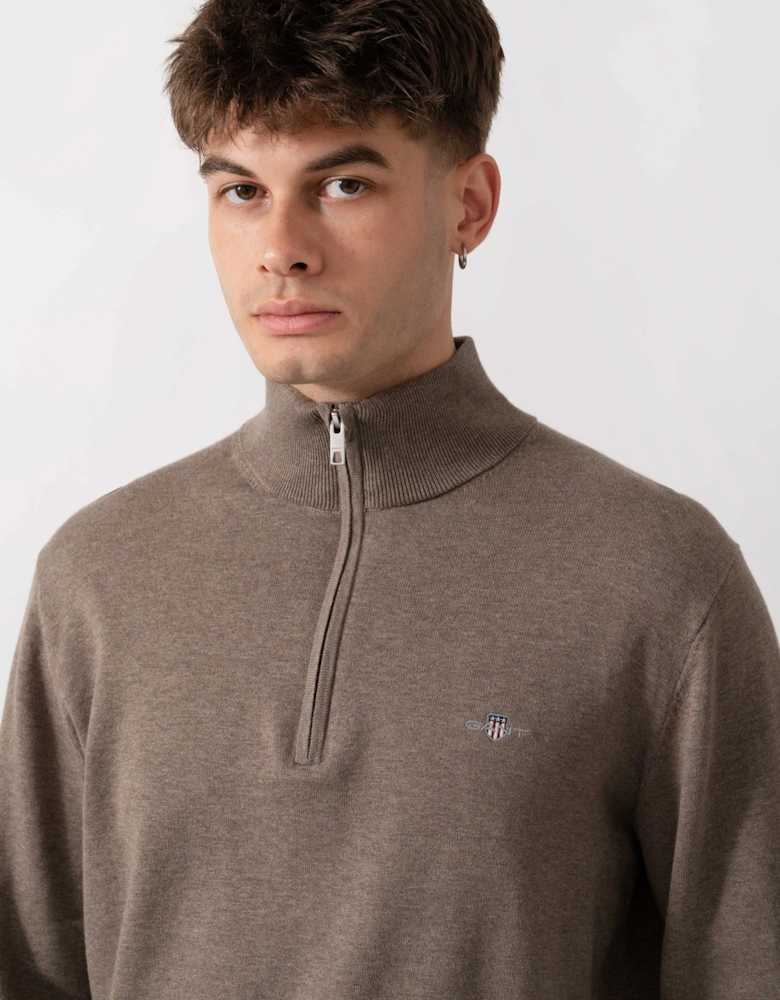 GANT Mens Classic Cotton Shield Logo Half Zip Jumper - 294 Dark Hazelnut Melange