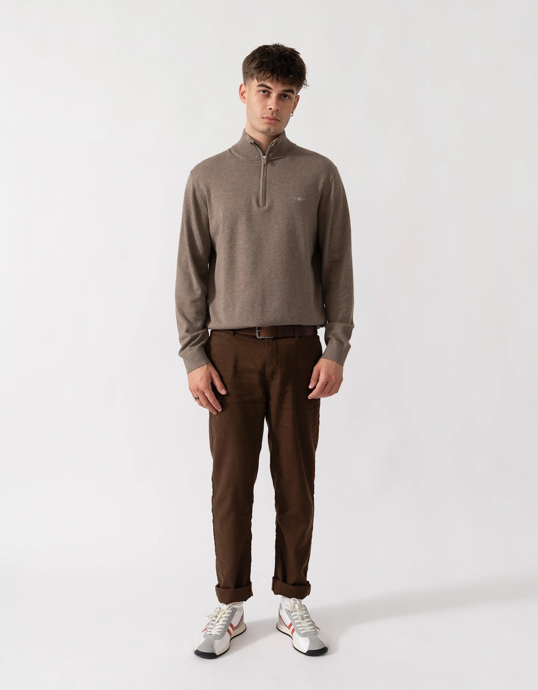 GANT Mens Classic Cotton Shield Logo Half Zip Jumper - 294 Dark Hazelnut Melange